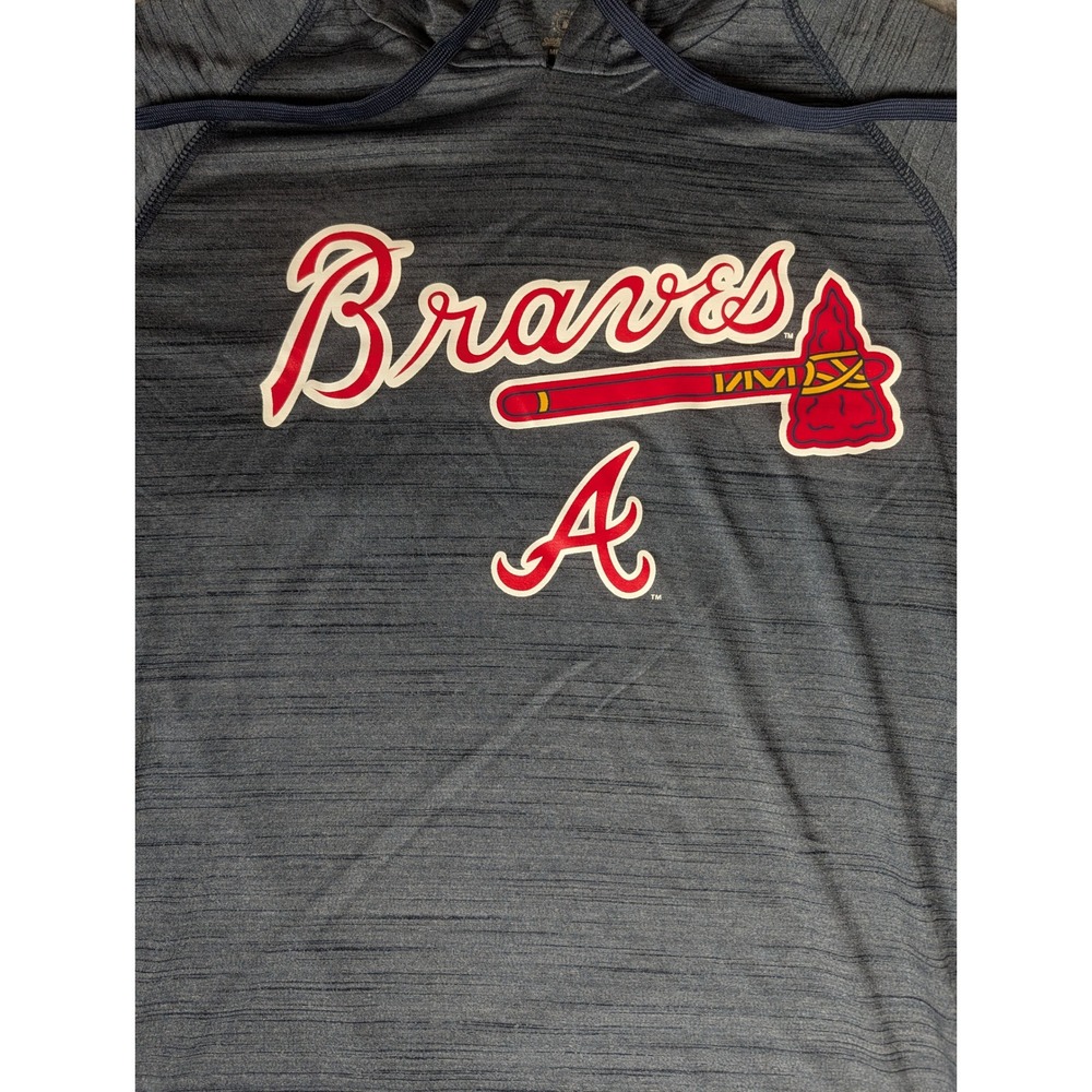 Stitches Gray Short-Sleeve Hooded Braves Pullover with Red Logo - Picture 3 of 8